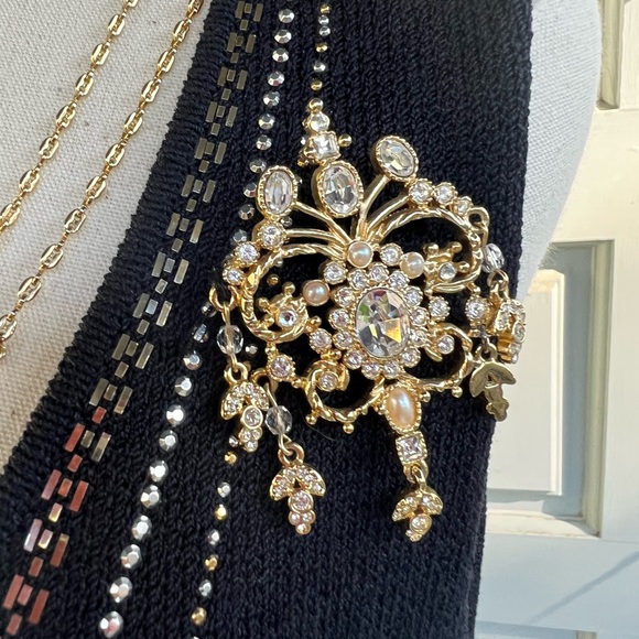 St. John Black Santana Knit Jeweled Chain Pin Sleeveless Mid-length Size 14 - Picture 5 of 7